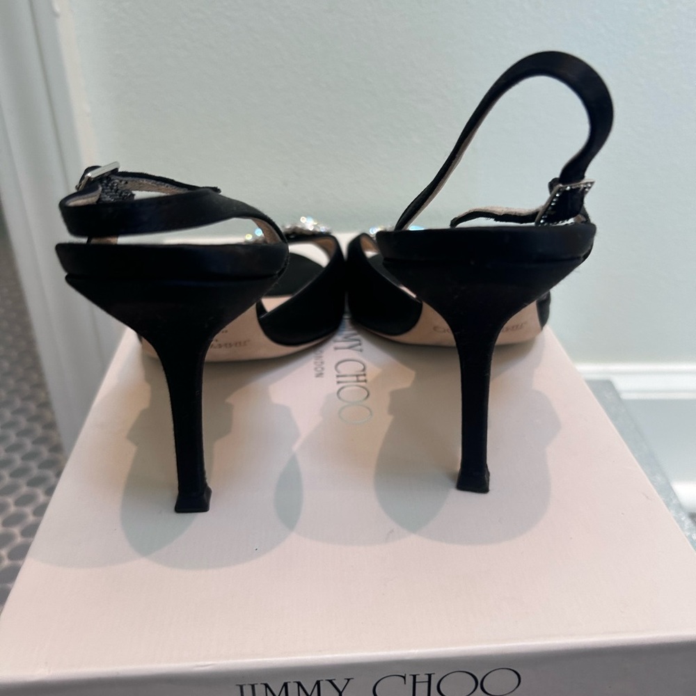 Jimmy Choo Black SatinCrystal Embellished Heels - Picture 3 of 7